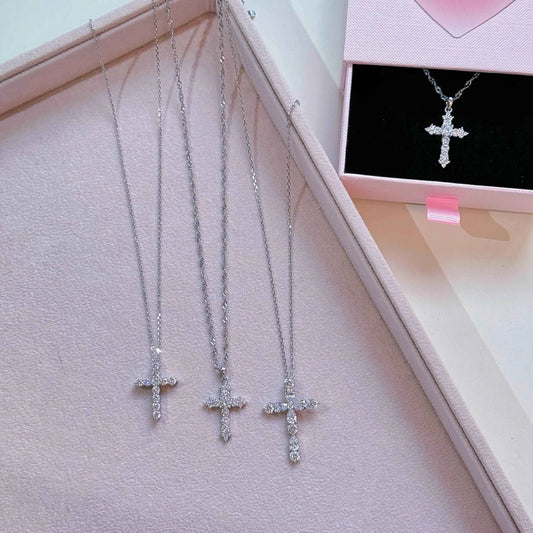 "Crystal Cross" 925 Sterling Silver Necklace with 8A Zircon – Ultra-Sparkle & Timeless