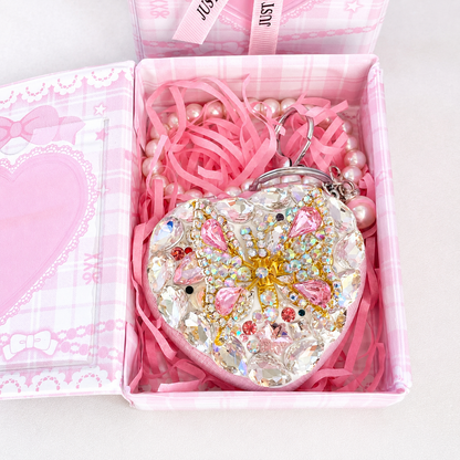 Crystal Butterfly Heart Compact Mirror Keychain & Bag Charm