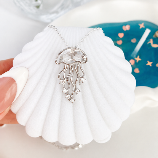 “Crystal Jellyfish” S925 Sterling Silver White Crystal Jellyfish Necklace