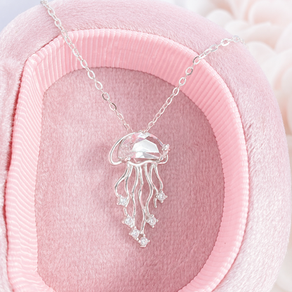 “Crystal Jellyfish” S925 Sterling Silver White Crystal Jellyfish Necklace