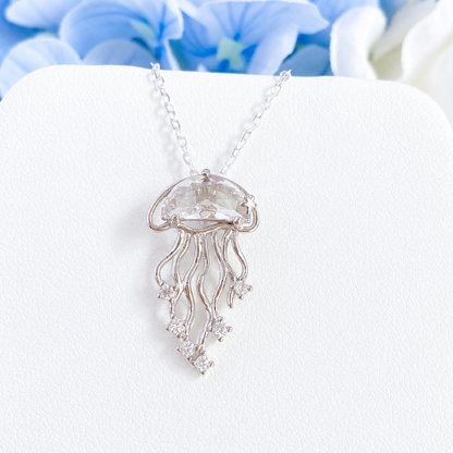 “Crystal Jellyfish” S925 Sterling Silver White Crystal Jellyfish Necklace