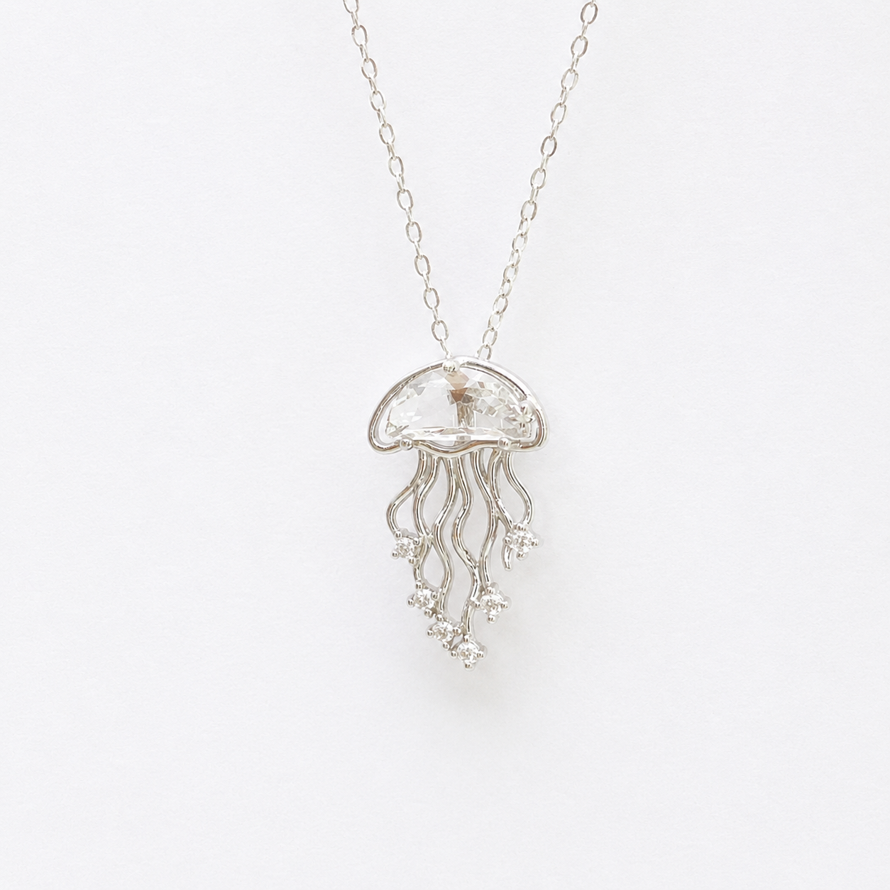“Crystal Jellyfish” S925 Sterling Silver White Crystal Jellyfish Necklace