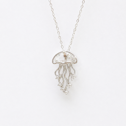 “Crystal Jellyfish” S925 Sterling Silver White Crystal Jellyfish Necklace