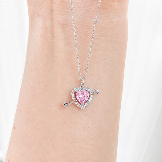 “Cupid’s Arrow” S925 Sterling Silver Pink Heart Necklace