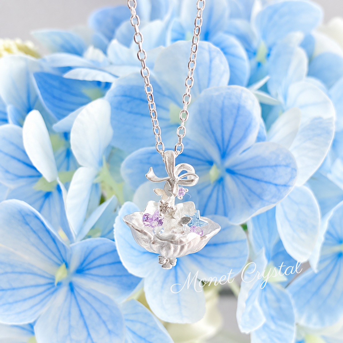 “Daydreamer” S925 Sterling Silver Zircon Umbrella & Fountain Necklace