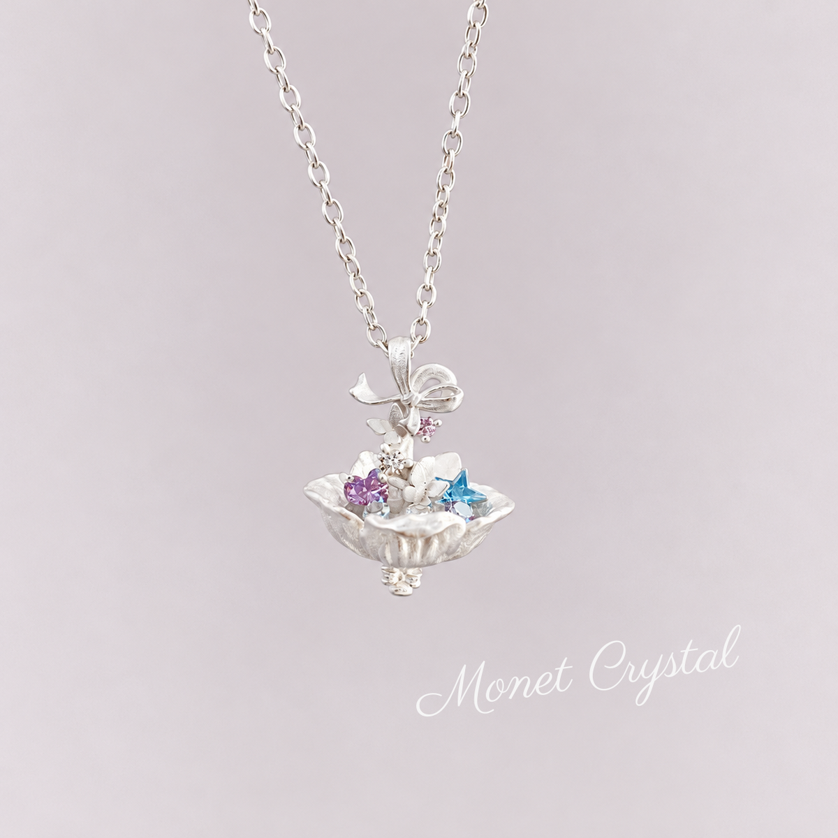 “Daydreamer” S925 Sterling Silver Zircon Umbrella & Fountain Necklace