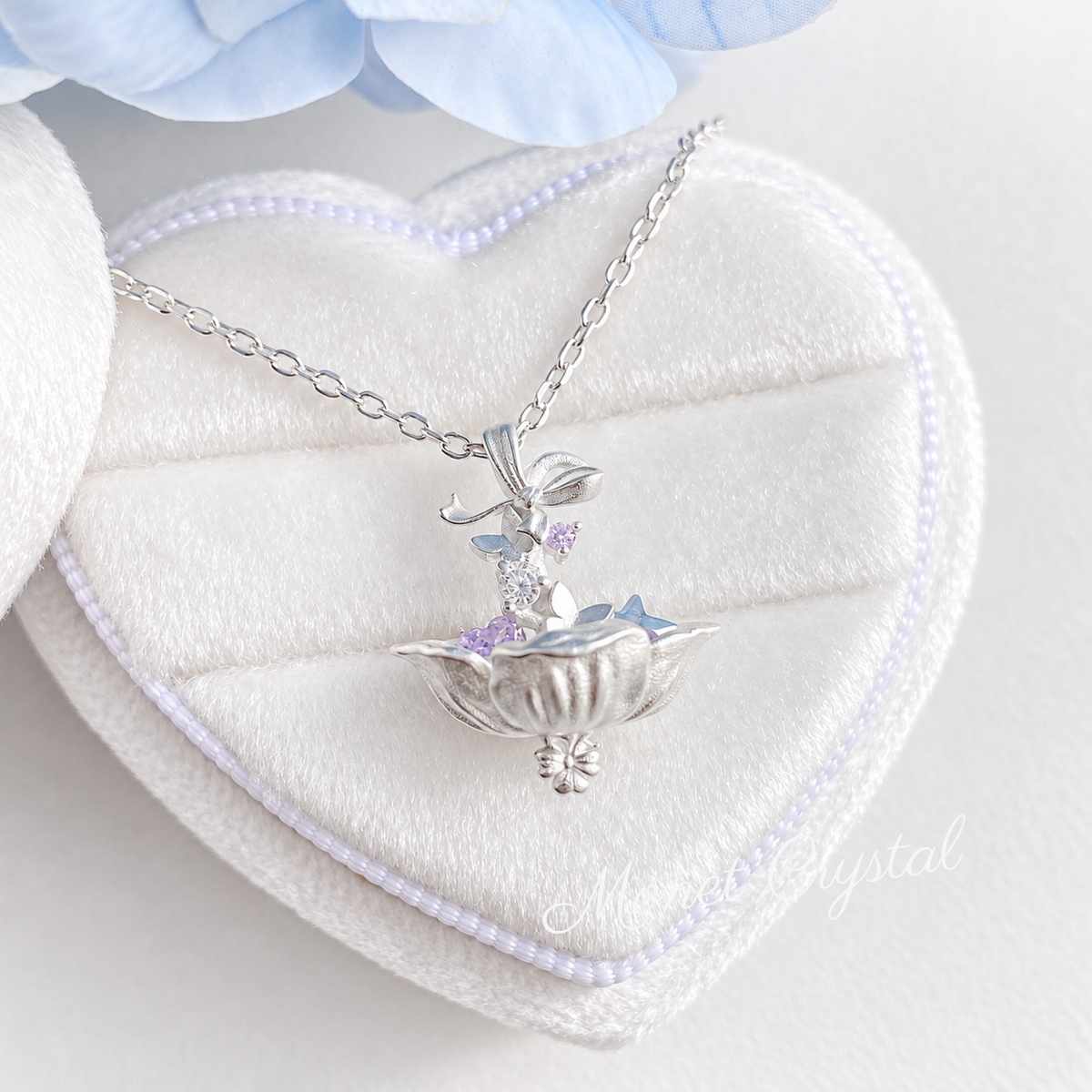 “Daydreamer” S925 Sterling Silver Zircon Umbrella & Fountain Necklace