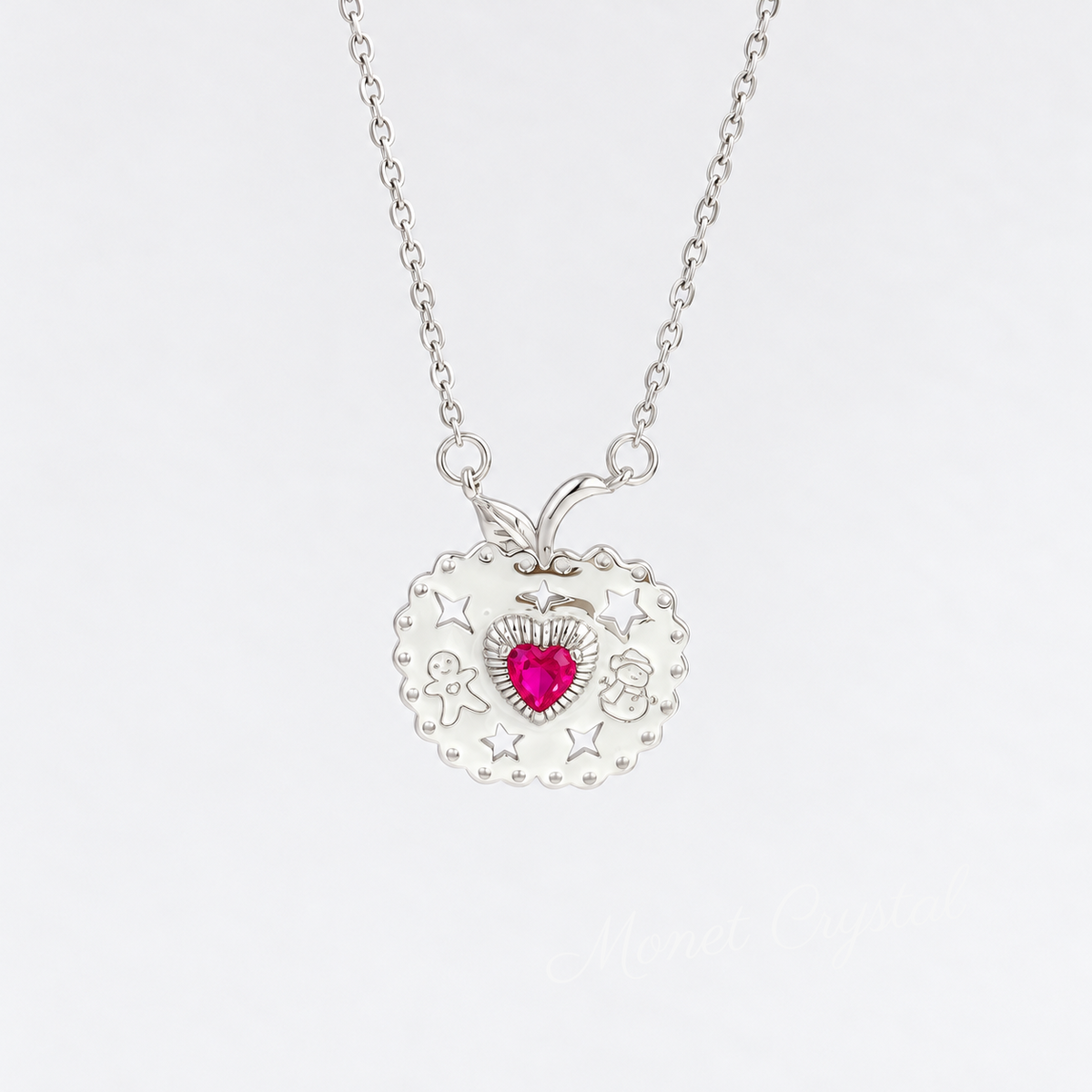 “December Keepsake” White Gold Plated S925 Sterling Silver Christmas Apple Necklace