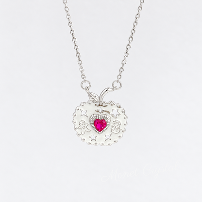 “December Keepsake” White Gold Plated S925 Sterling Silver Christmas Apple Necklace