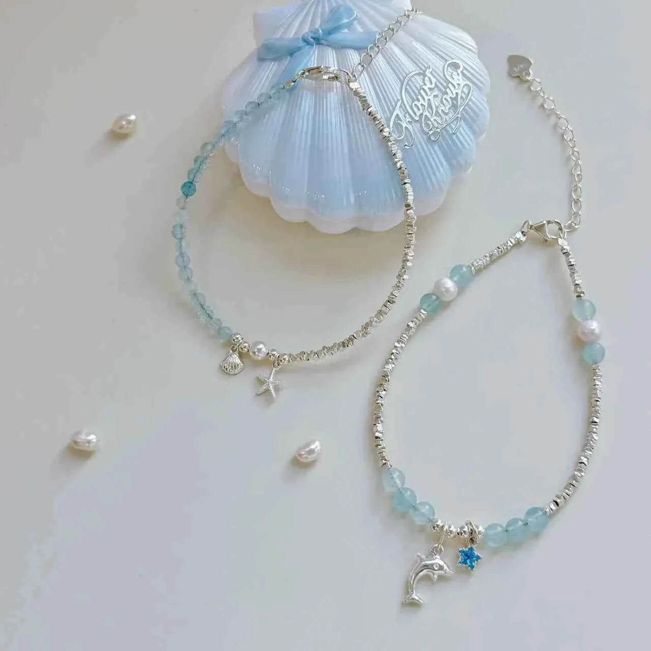 "Deep Ocean Blue" 925 Sterling Silver Bracelet with Aquamarine & Natural Pearl – Serene & Sophisticated