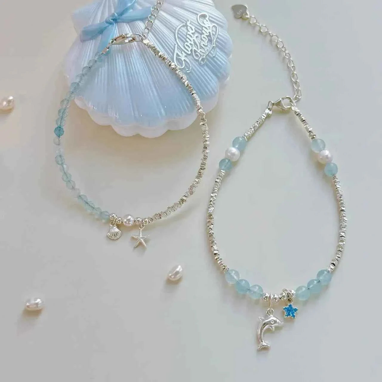 "Deep Ocean Blue" 925 Sterling Silver Bracelet with Aquamarine & Natural Pearl – Serene & Sophisticated