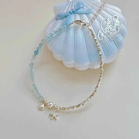 "Deep Ocean Blue" 925 Sterling Silver Bracelet with Aquamarine & Natural Pearl – Serene & Sophisticated