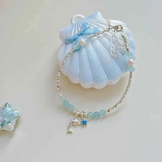 "Deep Ocean Blue" 925 Sterling Silver Bracelet with Aquamarine & Natural Pearl – Serene & Sophisticated