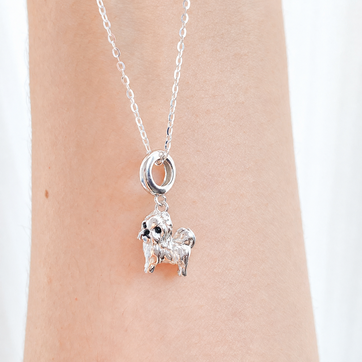 “Devoted Companion” White Gold Plated S925 Sterling Silver Shih Tzu Necklace