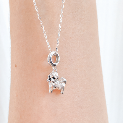 “Devoted Companion” White Gold Plated S925 Sterling Silver Shih Tzu Necklace