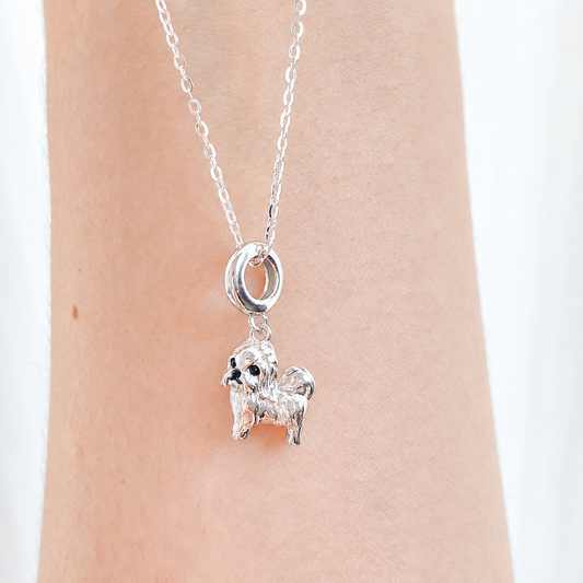 “Devoted Companion” White Gold Plated S925 Sterling Silver Shih Tzu Necklace