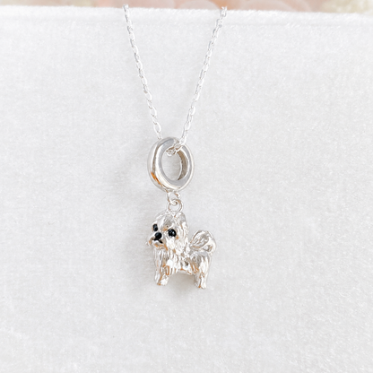 “Devoted Companion” White Gold Plated S925 Sterling Silver Shih Tzu Necklace