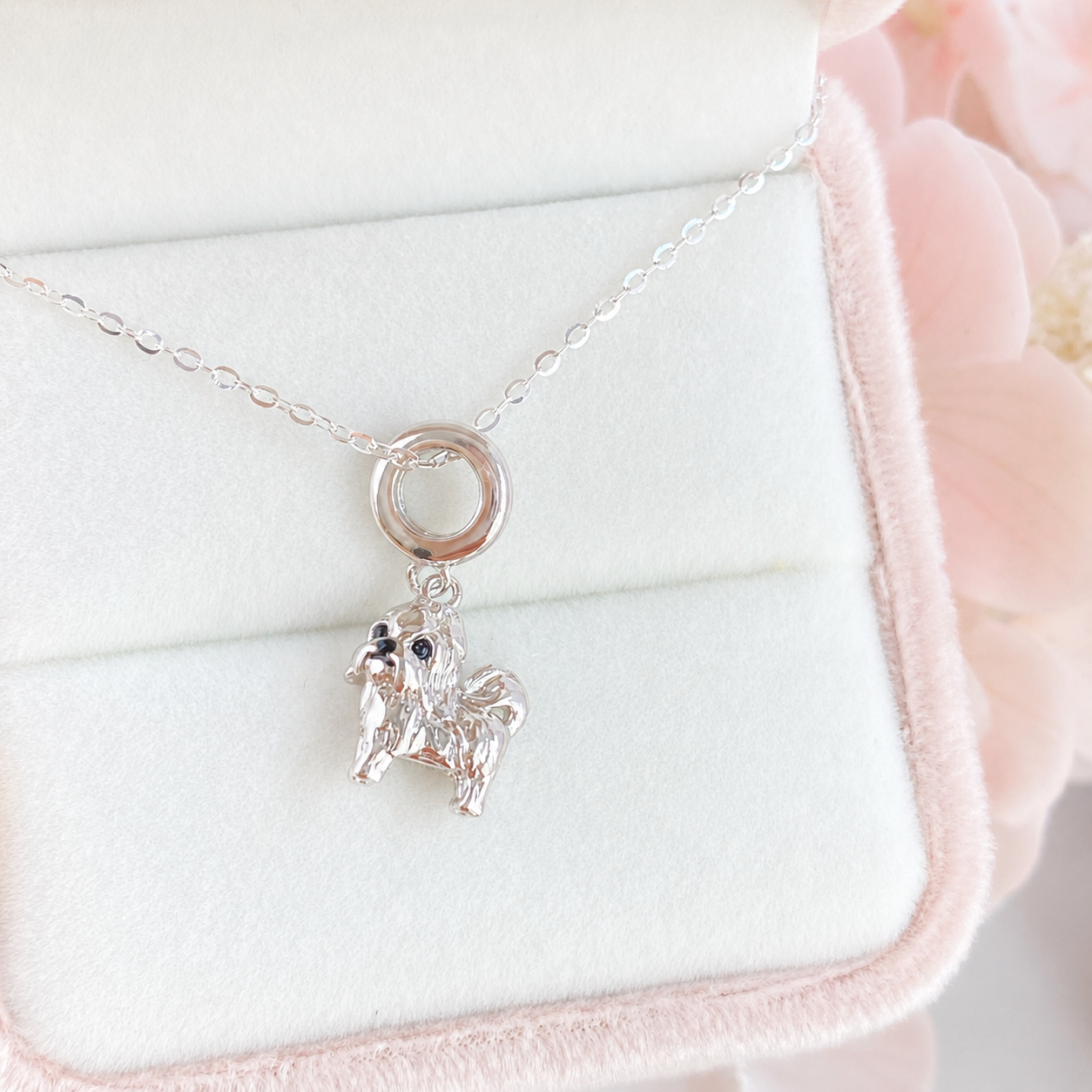 “Devoted Companion” White Gold Plated S925 Sterling Silver Shih Tzu Necklace