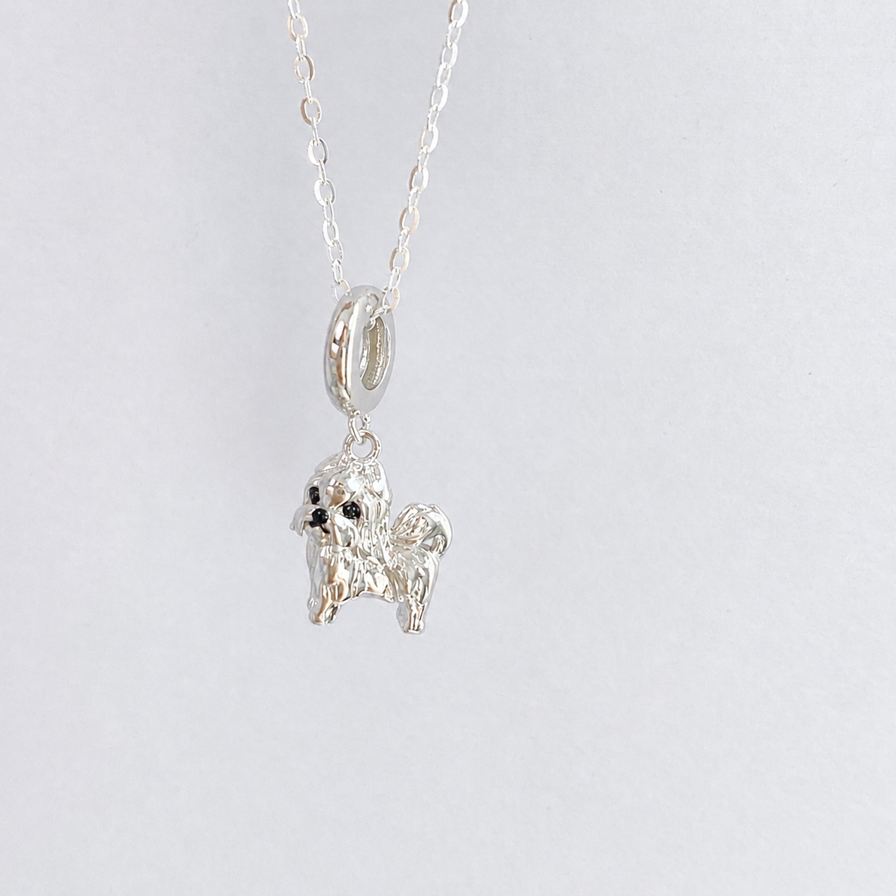“Devoted Companion” White Gold Plated S925 Sterling Silver Shih Tzu Necklace