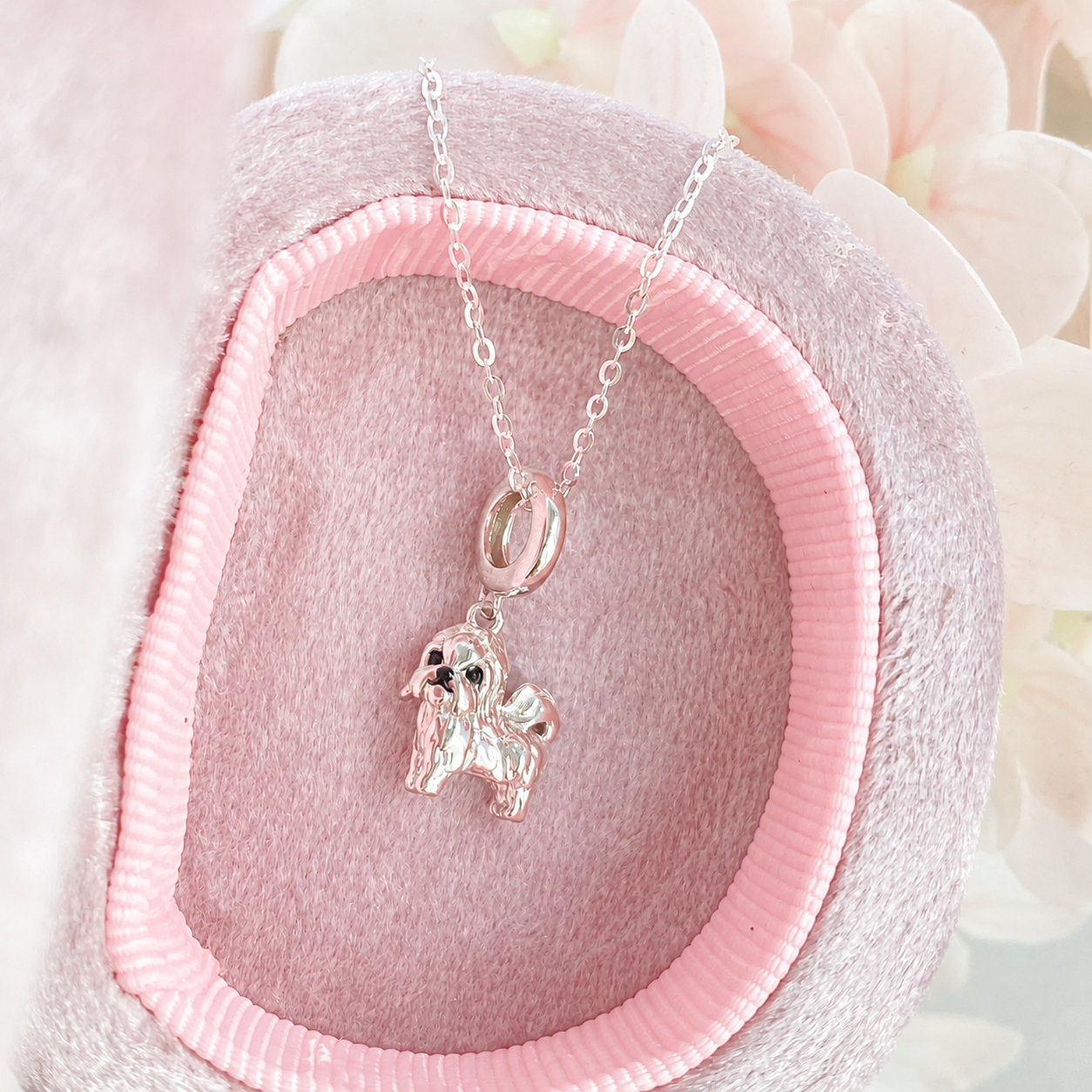 “Devoted Companion” White Gold Plated S925 Sterling Silver Shih Tzu Necklace