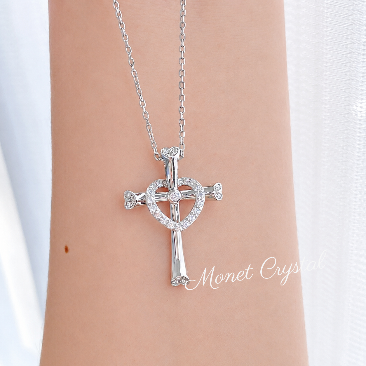"Divine Heart" S925 Sterling Silver Dual Pendant Necklace
