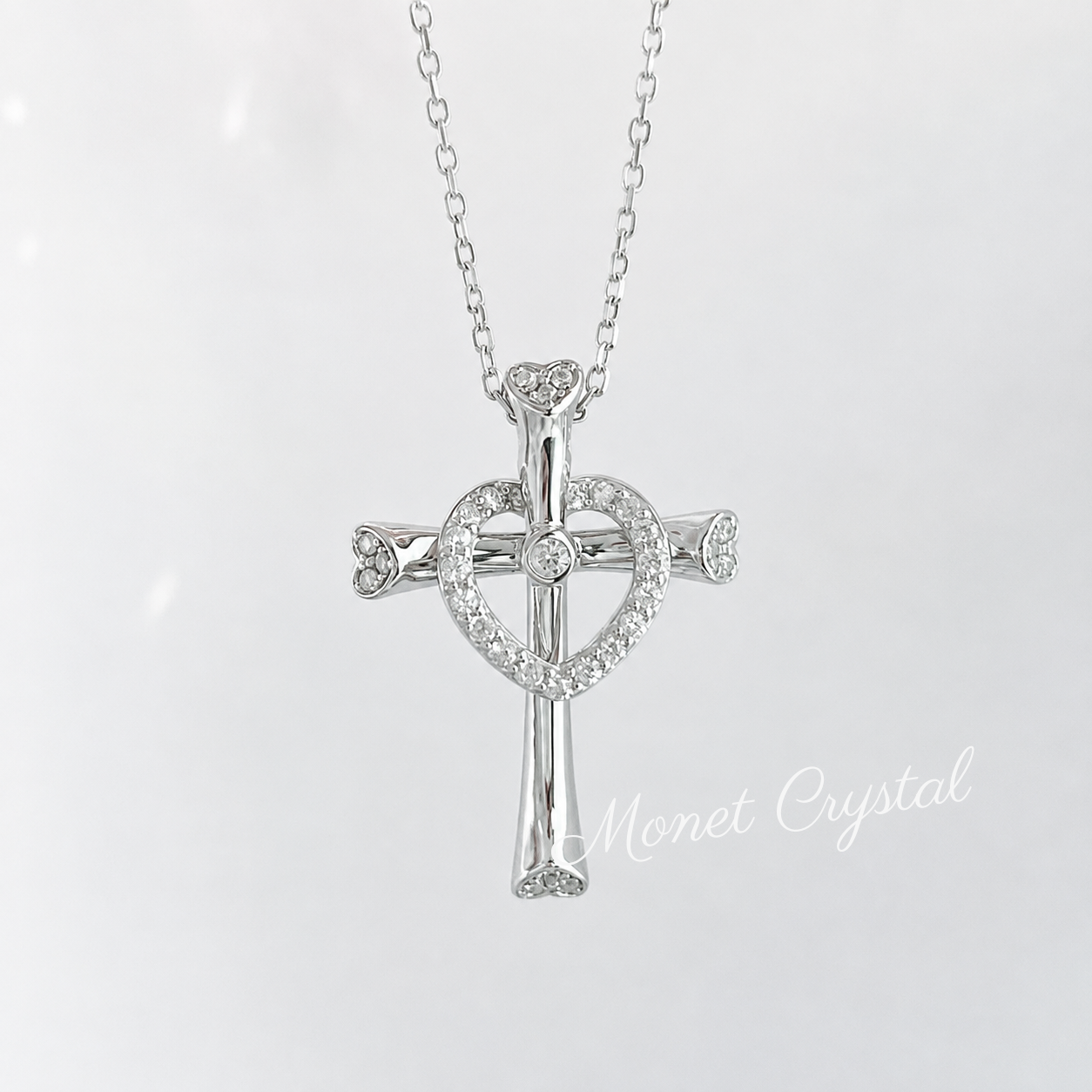 "Divine Heart" S925 Sterling Silver Dual Pendant Necklace