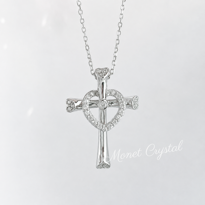 "Divine Heart" S925 Sterling Silver Dual Pendant Necklace