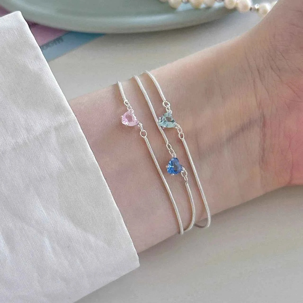 "Dopamine Color-Zircon" 925 Sterling Silver Snake-Chain Bracelet – Vivid, Sweet & Stackable