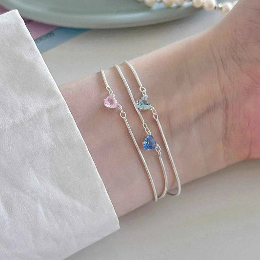 "Dopamine Color-Zircon" 925 Sterling Silver Snake-Chain Bracelet – Vivid, Sweet & Stackable