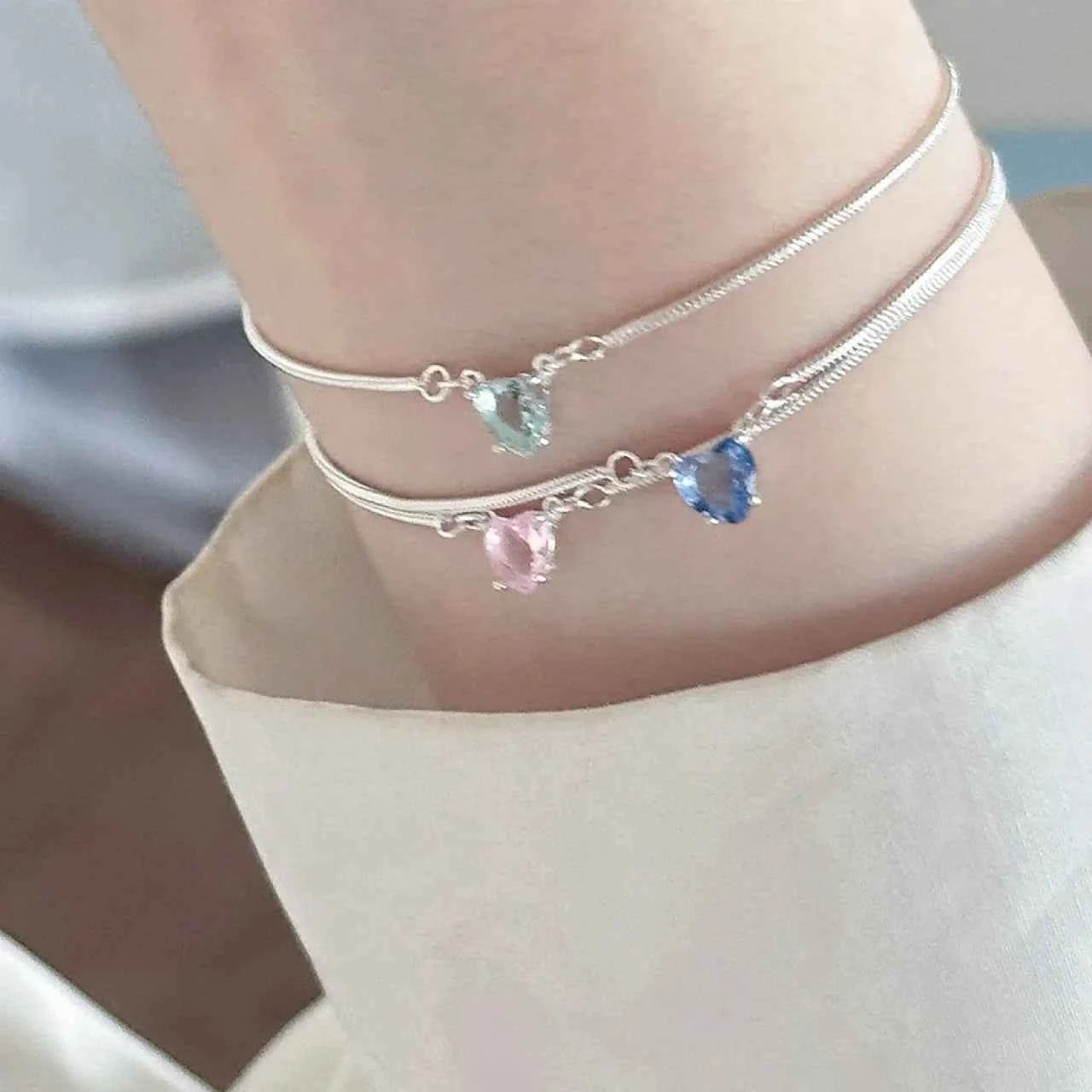 "Dopamine Color-Zircon" 925 Sterling Silver Snake-Chain Bracelet – Vivid, Sweet & Stackable