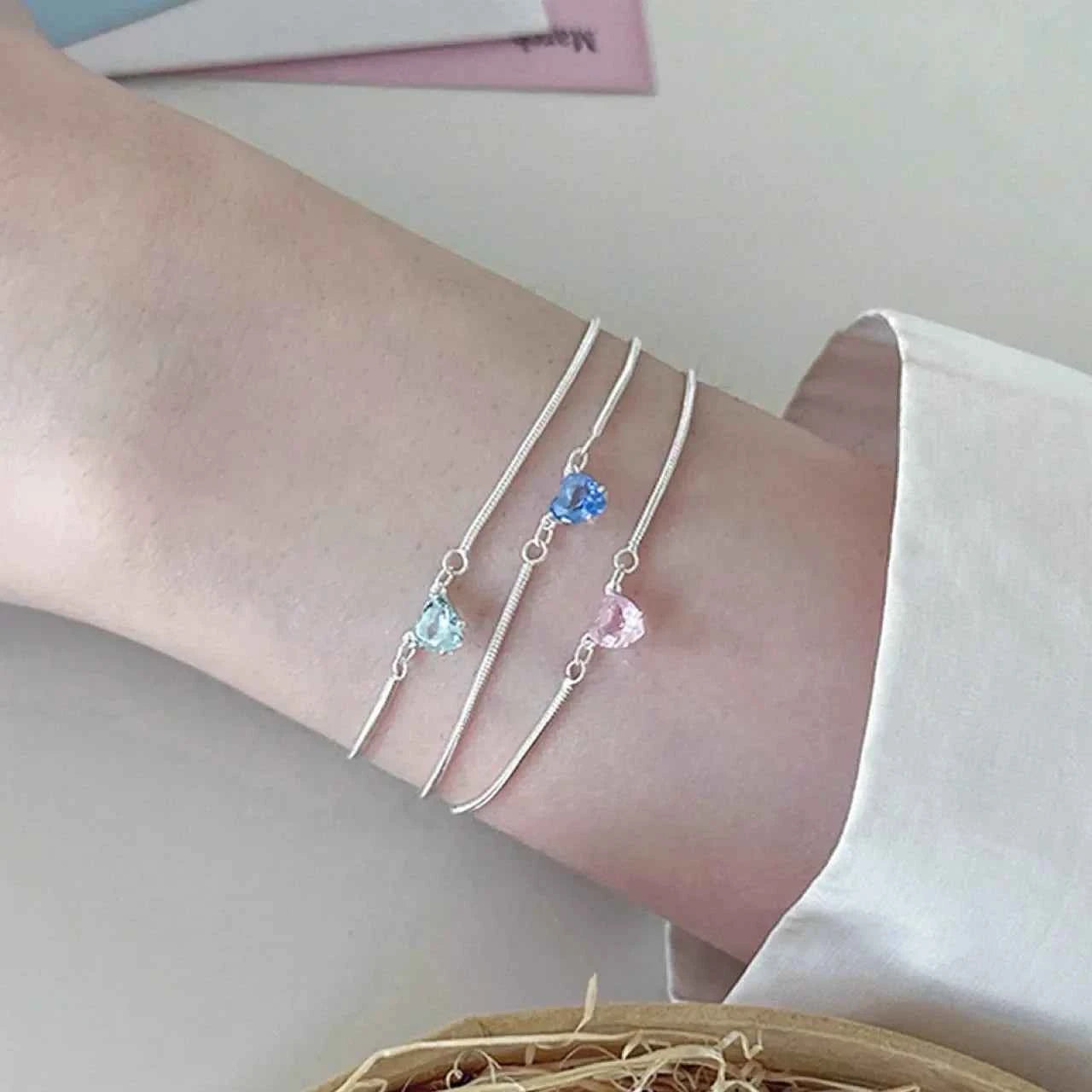 "Dopamine Color-Zircon" 925 Sterling Silver Snake-Chain Bracelet – Vivid, Sweet & Stackable