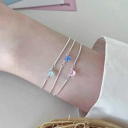 "Dopamine Color-Zircon" 925 Sterling Silver Snake-Chain Bracelet – Vivid, Sweet & Stackable