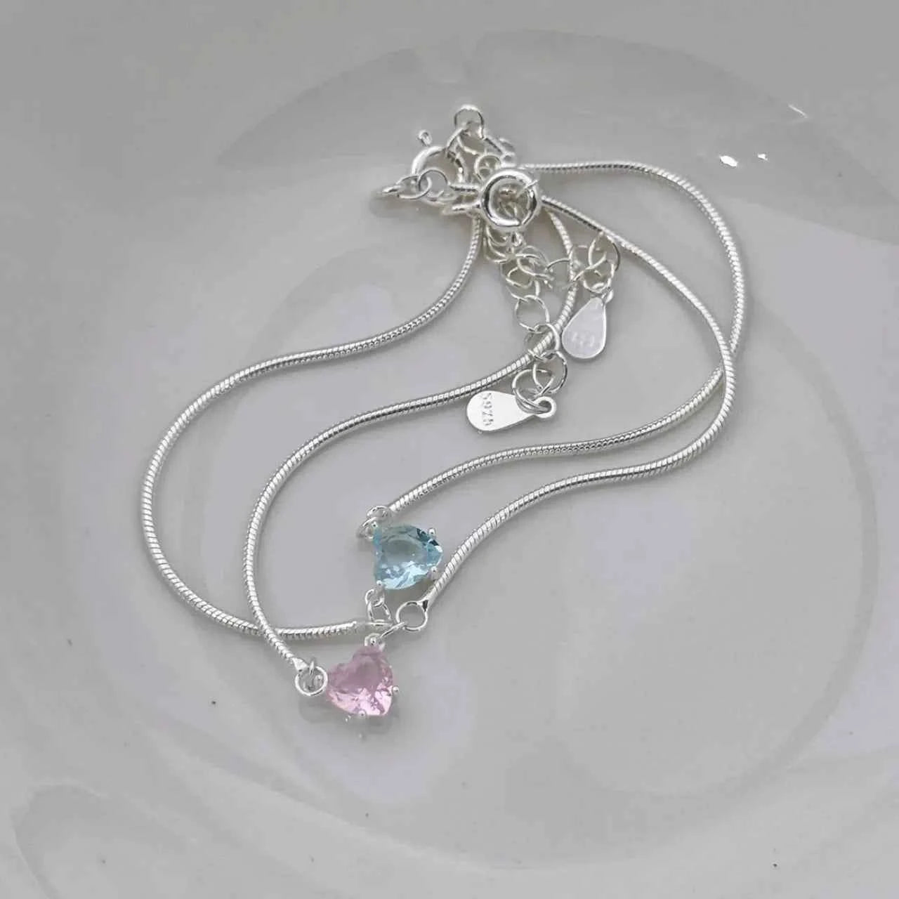"Dopamine Color-Zircon" 925 Sterling Silver Snake-Chain Bracelet – Vivid, Sweet & Stackable