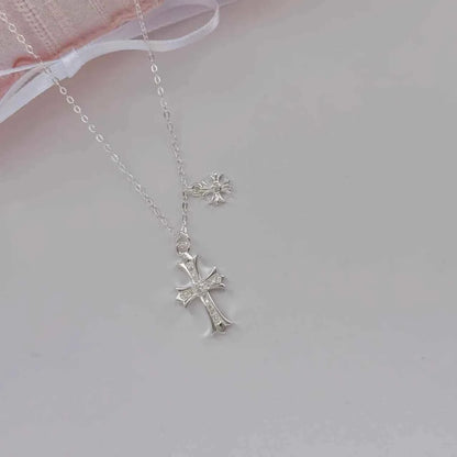 "Double Cross" 999 Pure Silver Necklace – Sweet-Cool Statement