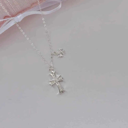 "Double Cross" 999 Pure Silver Necklace – Sweet-Cool Statement