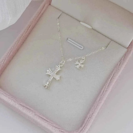 "Double Cross" 999 Pure Silver Necklace – Sweet-Cool Statement