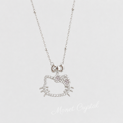 “Dressed Up” S925 Sterling Silver Zircon Kitty Bow Necklace