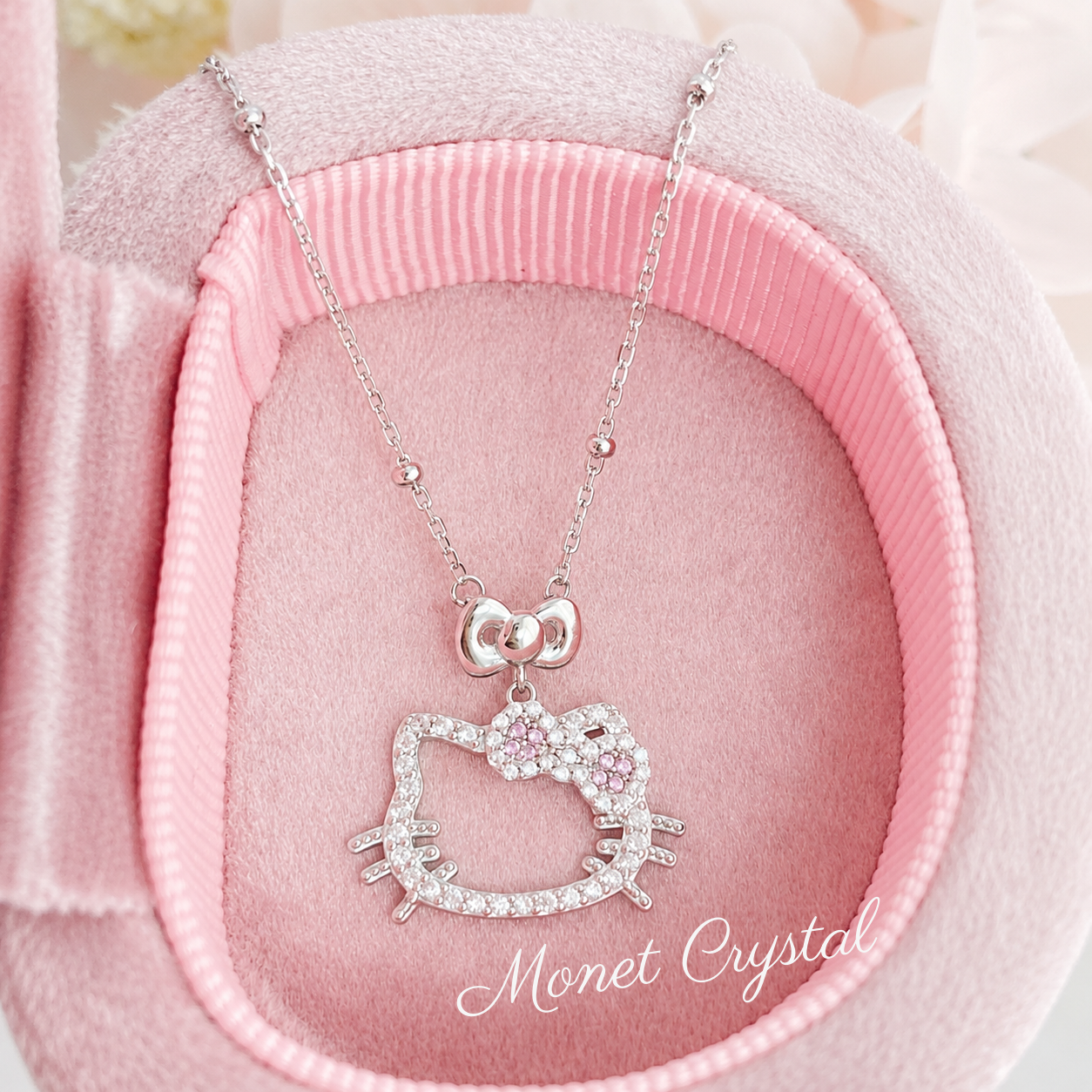 “Dressed Up” S925 Sterling Silver Zircon Kitty Bow Necklace
