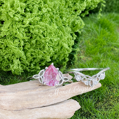 “Dusk Garden” S925 Sterling Silver Lab-Grown Alexandrite Ring Set