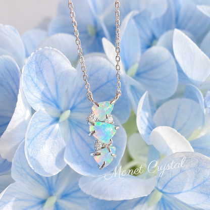 “Echoed Light” White Gold Plated S925 Sterling Silver Opal Heart Necklace