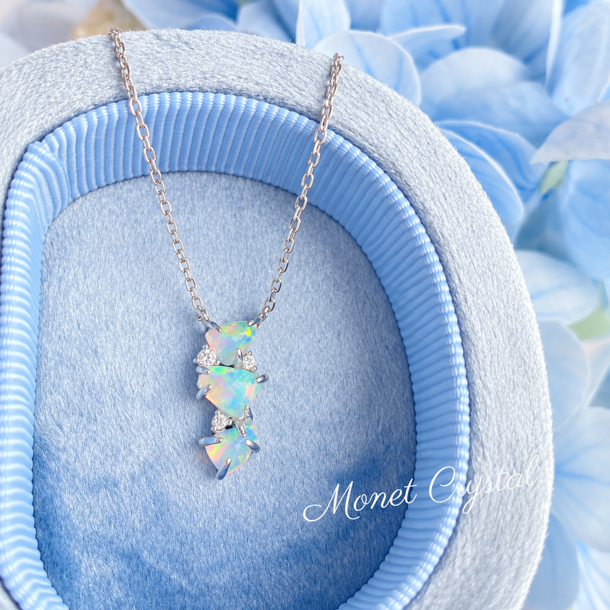 “Echoed Light” White Gold Plated S925 Sterling Silver Opal Heart Necklace