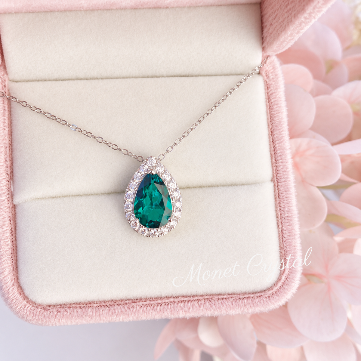 “Emerald Wish” S925 Sterling Silver 1.8CT Lab-Grown Emerald Teardrop Necklace