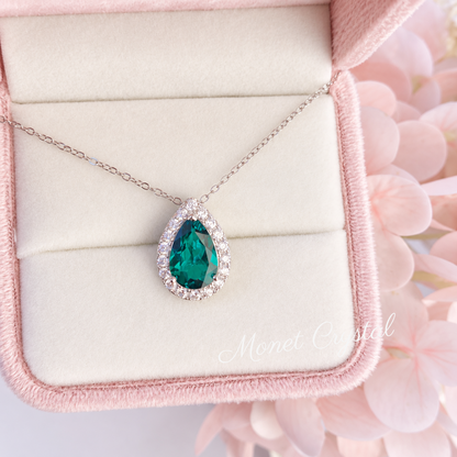 “Emerald Wish” S925 Sterling Silver 1.8CT Lab-Grown Emerald Teardrop Necklace