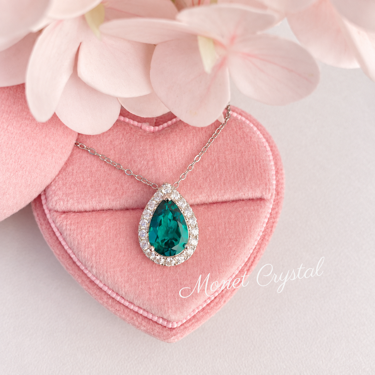 “Emerald Wish” S925 Sterling Silver 1.8CT Lab-Grown Emerald Teardrop Necklace