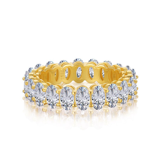 Eternal Glow – S925 Silver & Gold Oval Lace Ring with CZ Accent