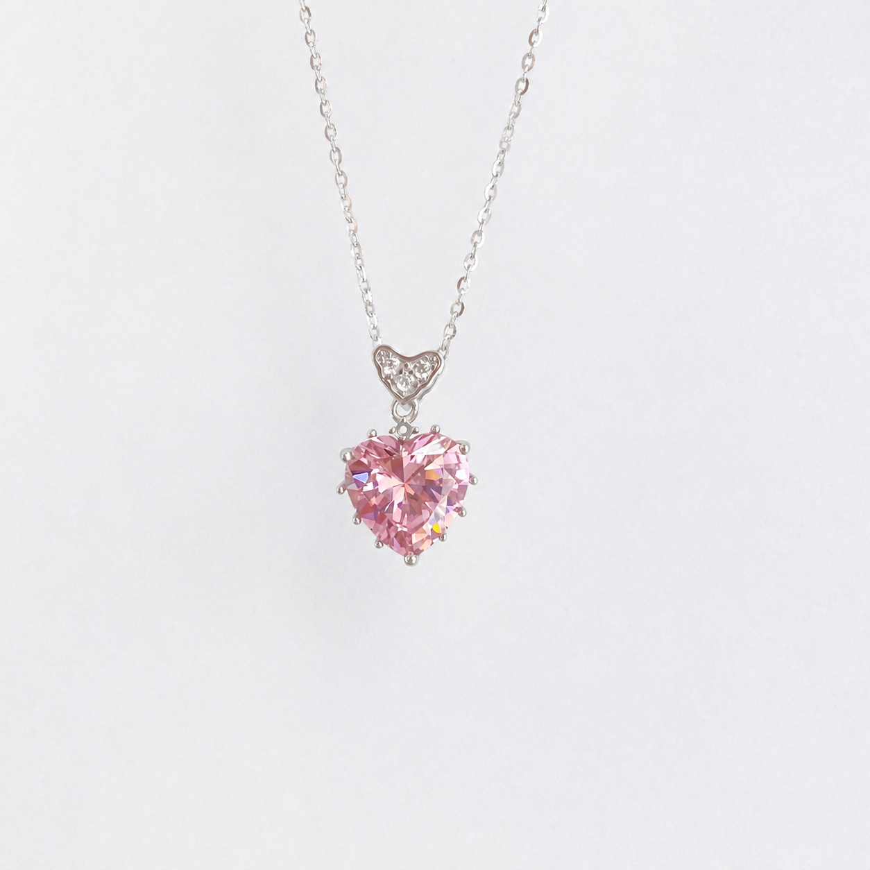 “Eternal Heart” S925 Sterling Silver Pink Zircon Heart Necklace