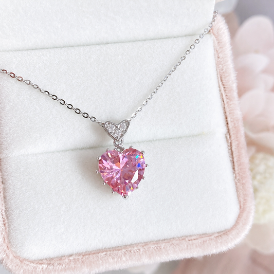 “Eternal Heart” S925 Sterling Silver Pink Zircon Heart Necklace