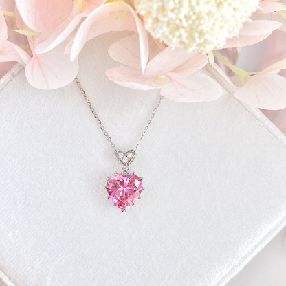 “Eternal Heart” S925 Sterling Silver Pink Zircon Heart Necklace