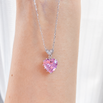 “Eternal Heart” S925 Sterling Silver Pink Zircon Heart Necklace