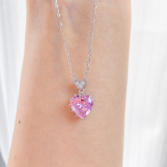 “Eternal Heart” S925 Sterling Silver Pink Zircon Heart Necklace